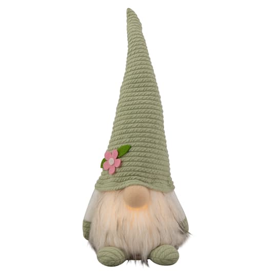 12&#x22; Lighted Green Spring Gnome with Flower Hat